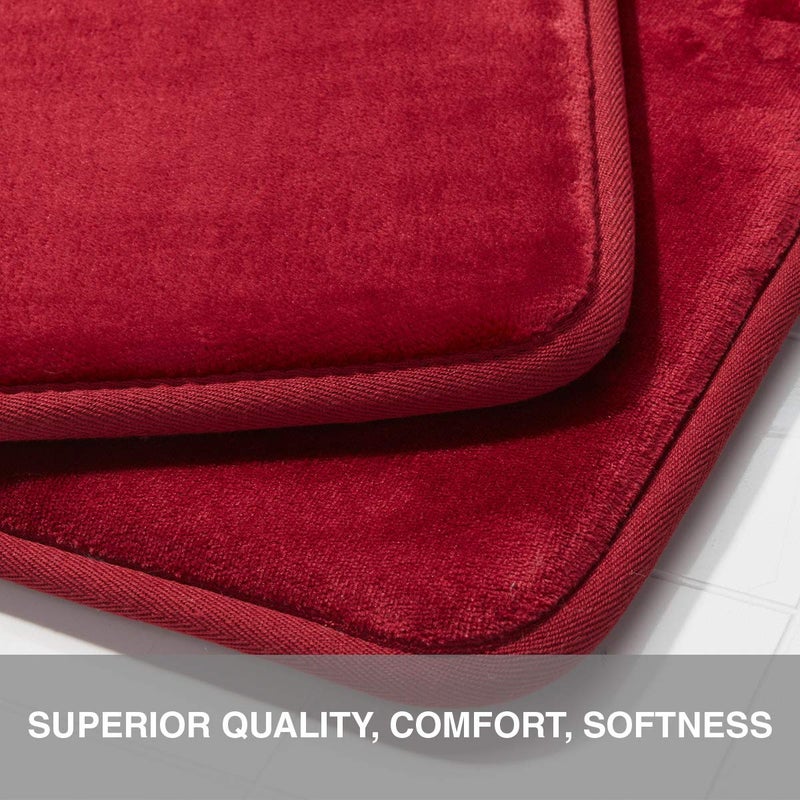 Genteele Memory Foam Bath Mat Non Slip Absorbent Super Cozy Velvet Bathroom Rug Carpet (20 inches X 32 inches, Red) - Image 4